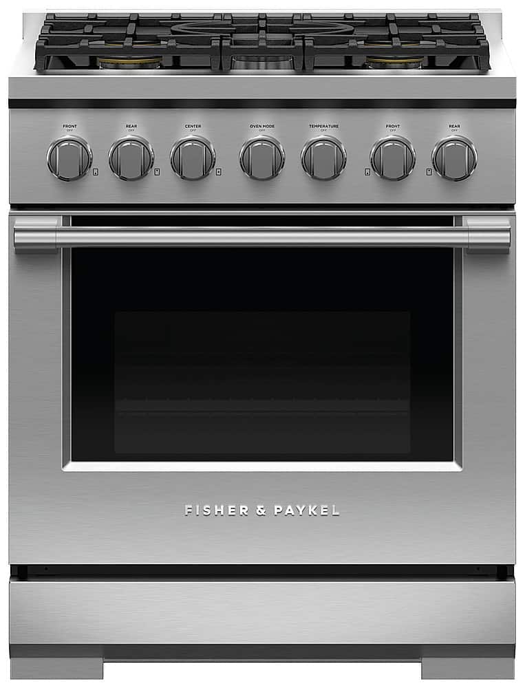 Front. Fisher & Paykel - Professional 30 inch 5 Burner Gas Range - Stainless Steel.