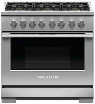 Front. Fisher & Paykel - Professional 36 inch 6 Burner Gas Range - Stainless Steel.