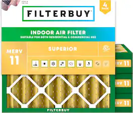 Filterbuy - 17.25x17.25x4 MERV 11 Pet & Allergy Defense, Electrostatic Pleated HVAC AC Furnace Air Filters Replacement (4-Pack) - Gold