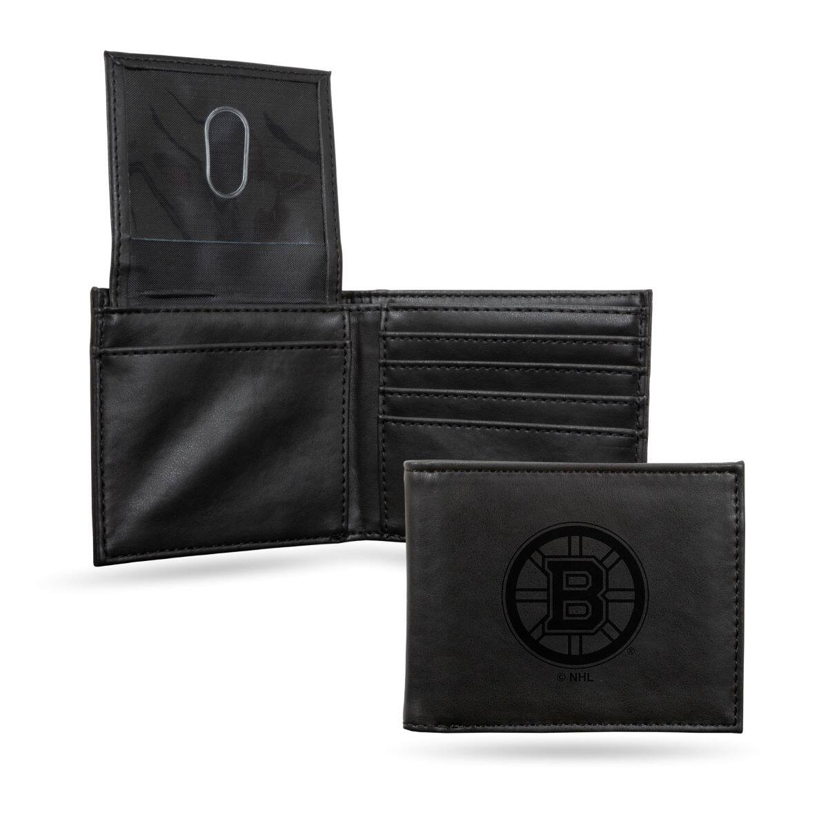 Rico Industries - Boston Bruins NHL Laser Engraved Black Billfold Wallet - Multi