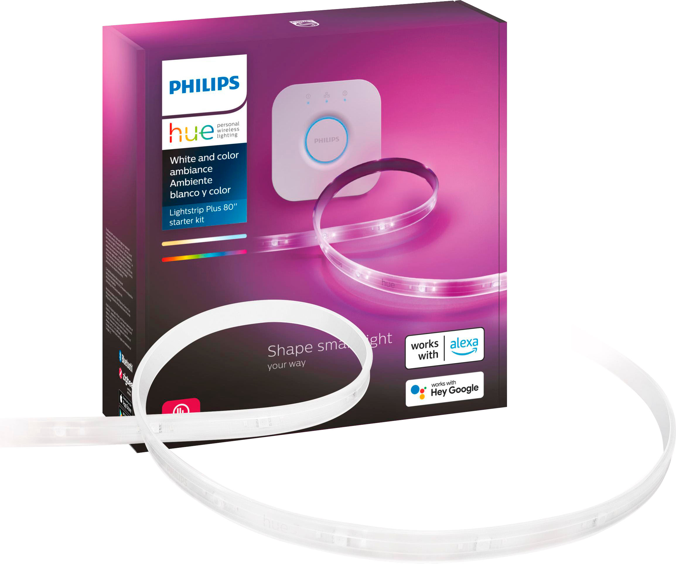 Minefelt oversætter Valnød Philips Hue Bluetooth Lightstrip Plus 80-inch Starter Kit White and Color  Ambiance 555342 - Best Buy