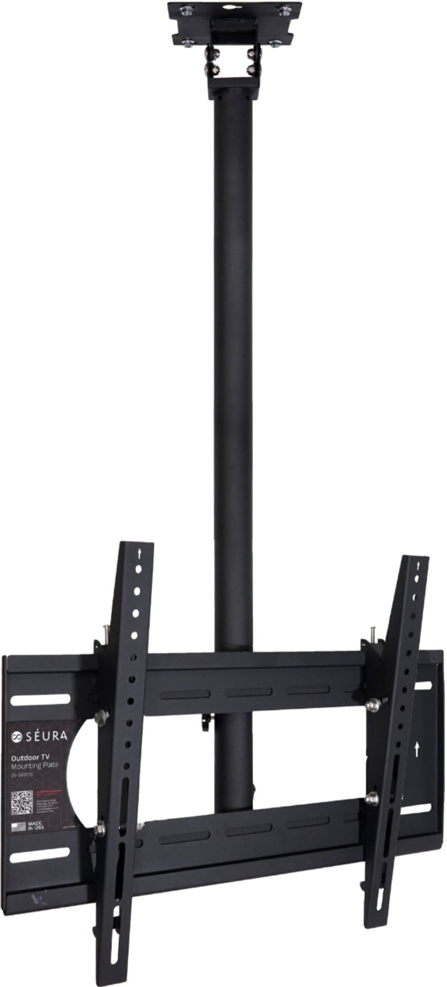 Left View: Seura - Outdoor Ceiling Wall Mount for most 42" - 86" Outdoor TVs, extends 36.5"- 65" - Black