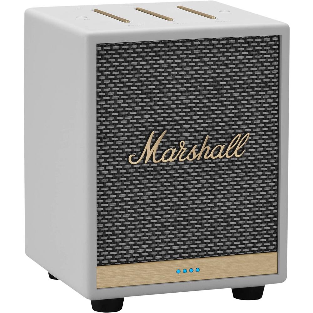 Left. Marshall - Geek Squad Certified Refurbished Uxbridge Smart Speaker with Amazon Alexa - White.