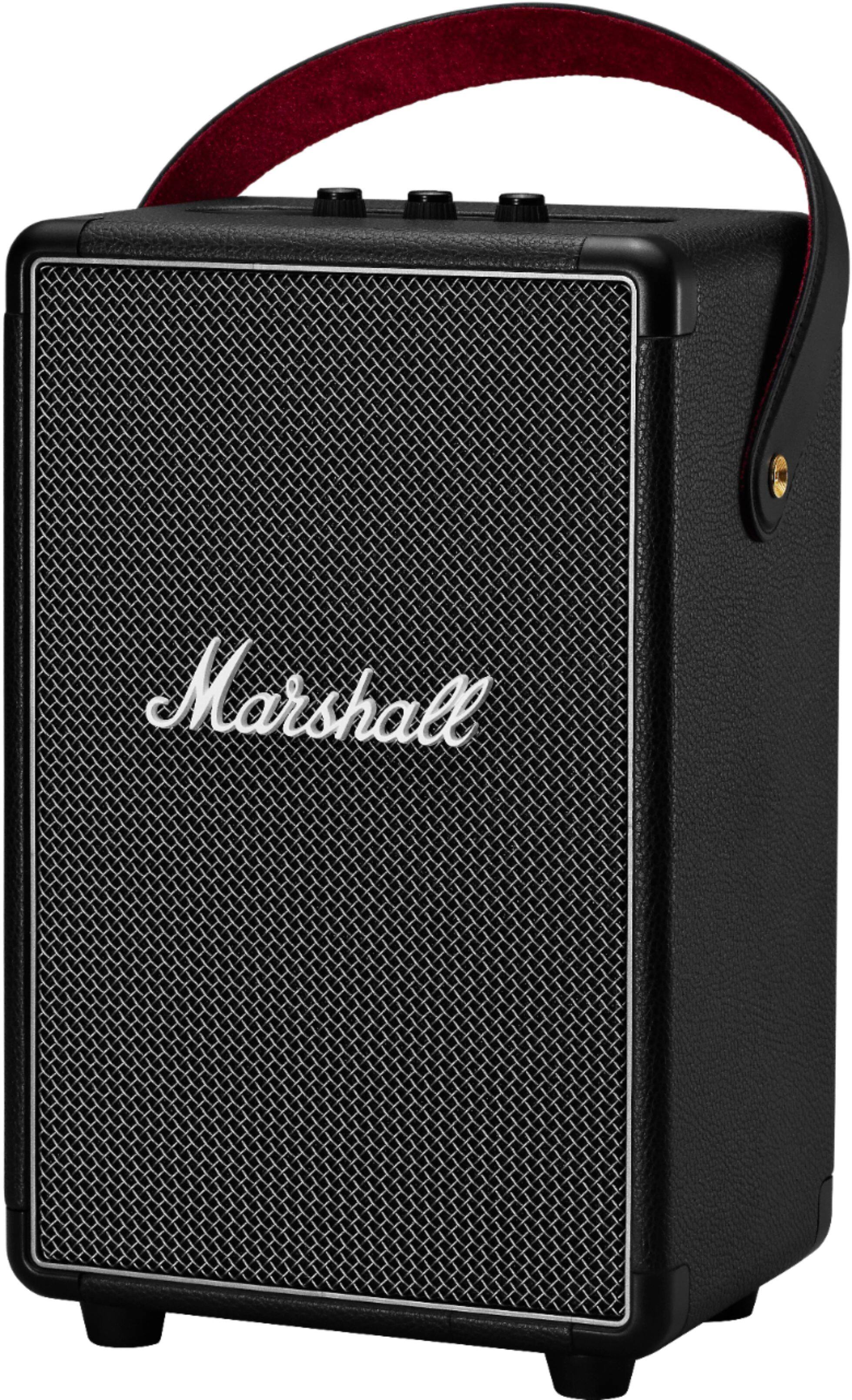 Left. Marshall - Geek Squad Certified Refurbished Tufton Portable Bluetooth Speaker - Black.