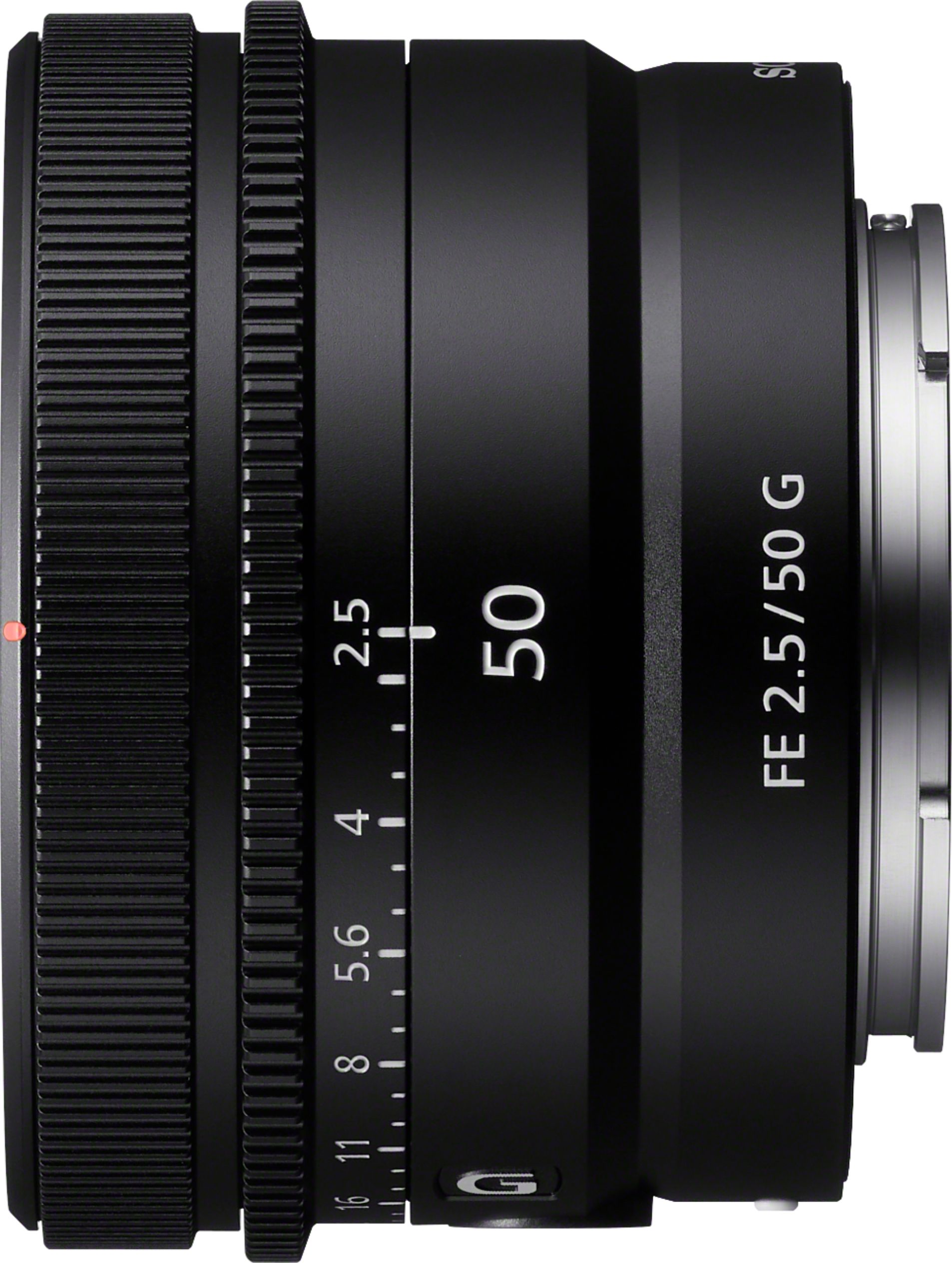 Angle View: FE 50mm F2.5 G Full-frame Ultra-compact G Lens for Sony Alpha E-mount Cameras - Black