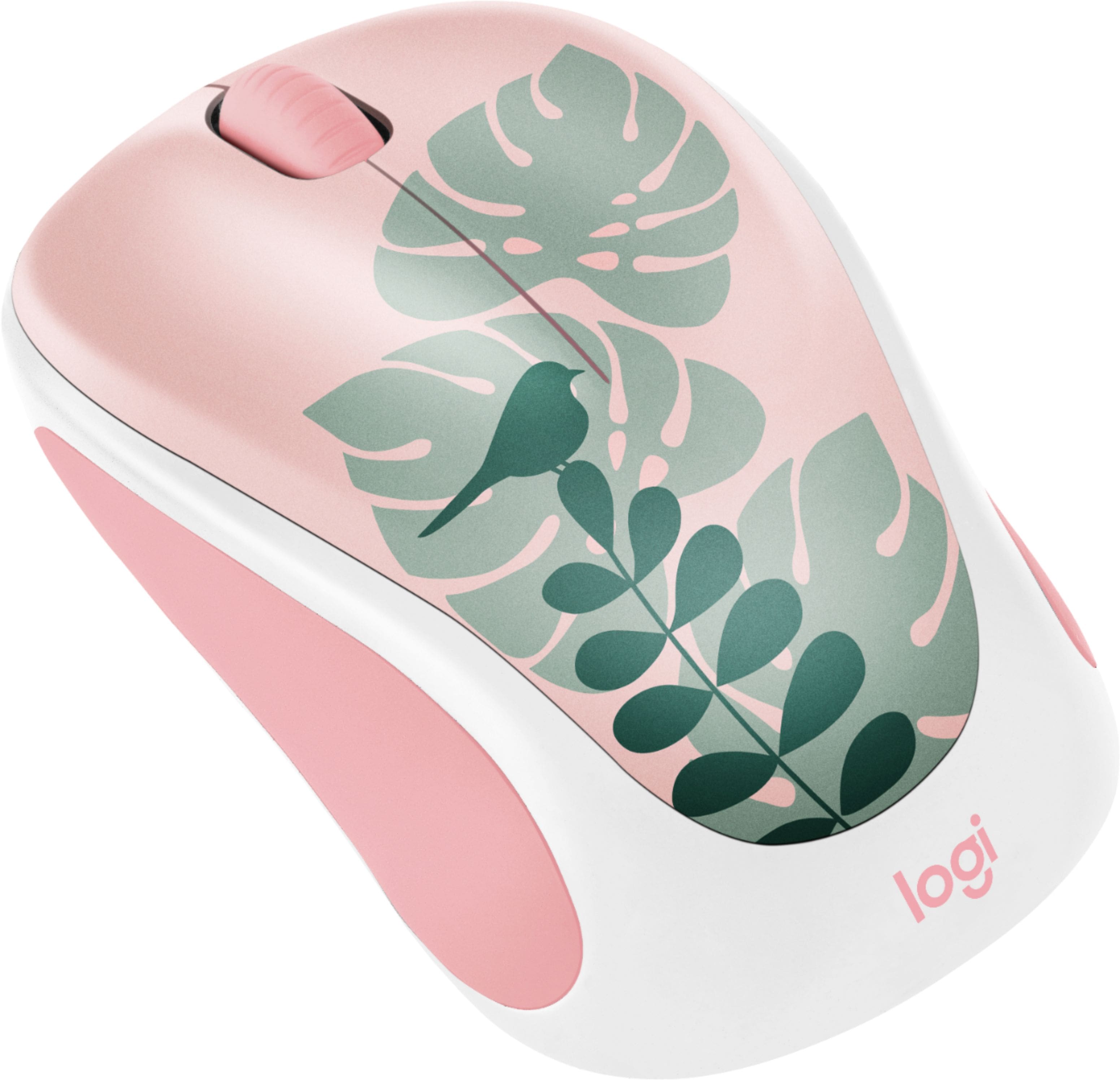 Angle. Logitech - Design Collection Limited Edition Wireless 3-button Ambidextrous Mouse with Colorful Designs - Chirpy Bird.