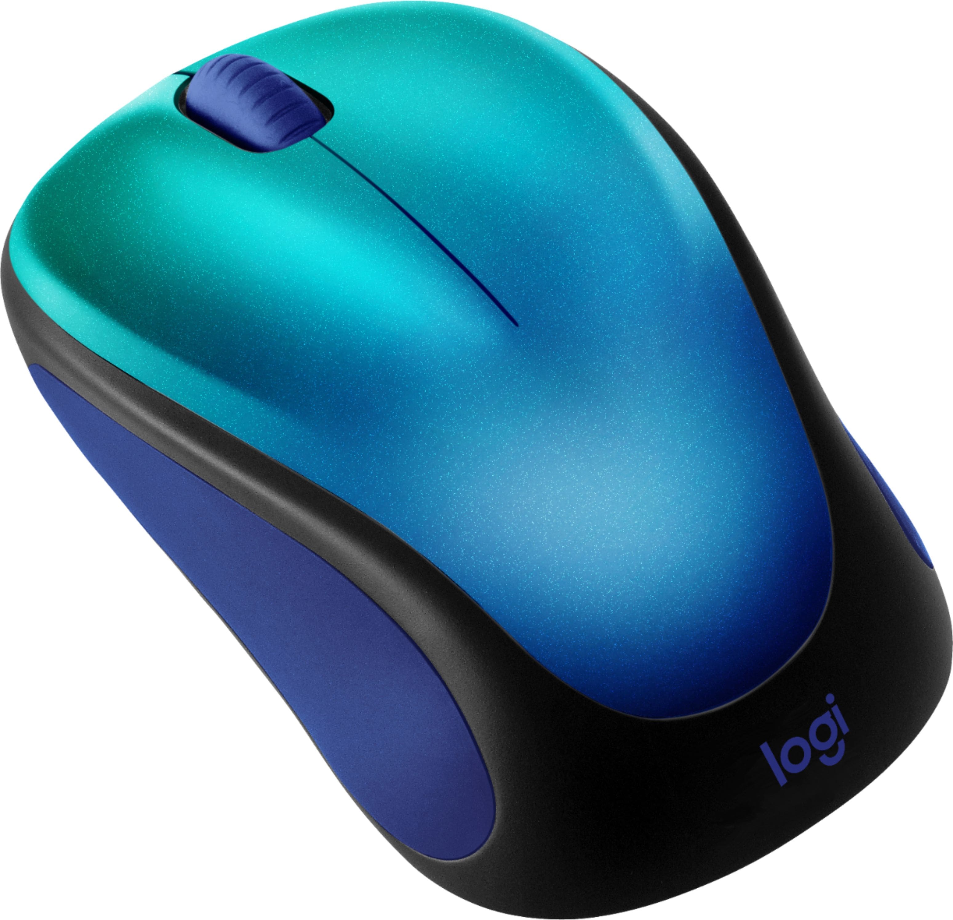 Angle. Logitech - Design Collection Limited Edition Wireless 3-button Optical Ambidextrous Mouse with Colorful Designs - Blue Aurora.