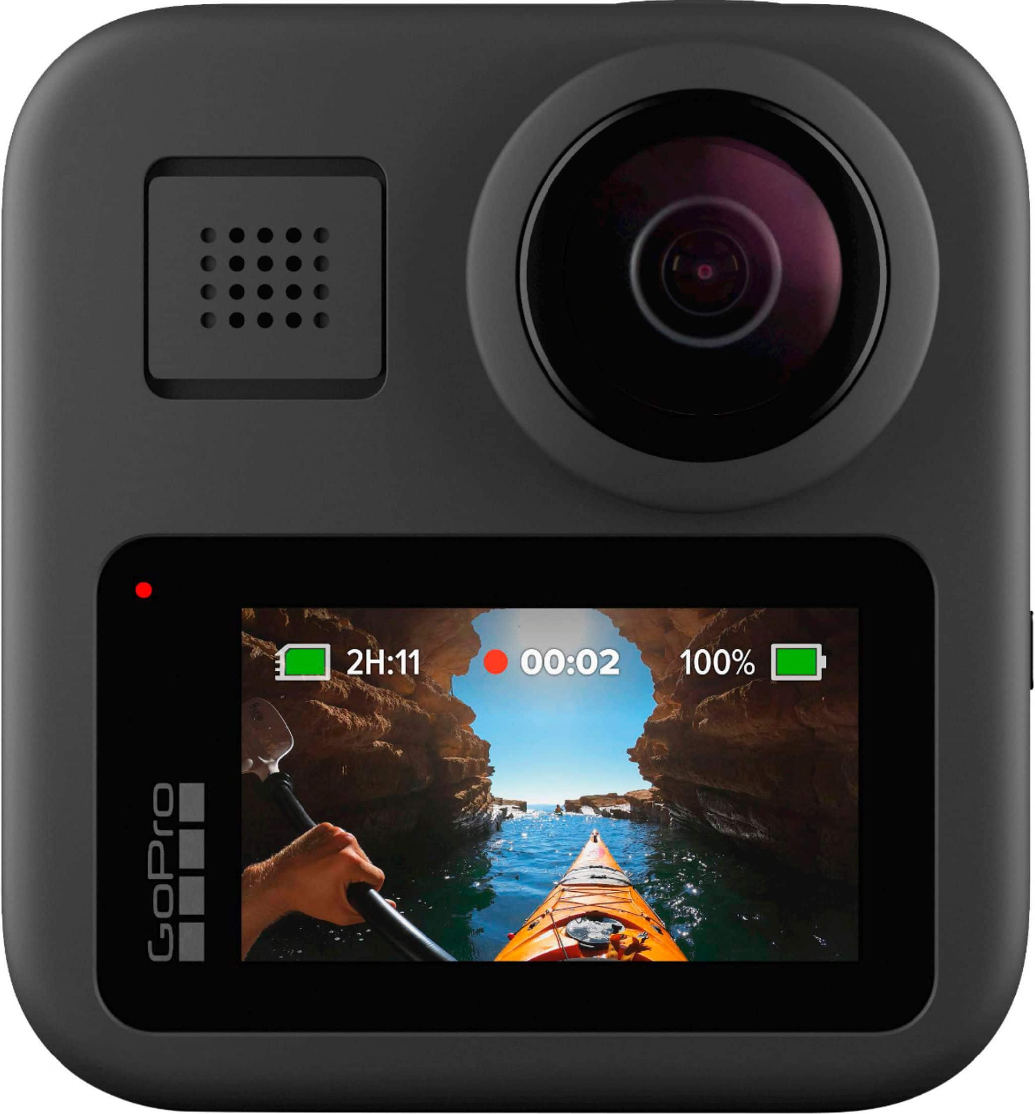 Cámara gopro max, una versátil cámara de acción 360 con moto estabilizada  sobre fondo blanco limpio