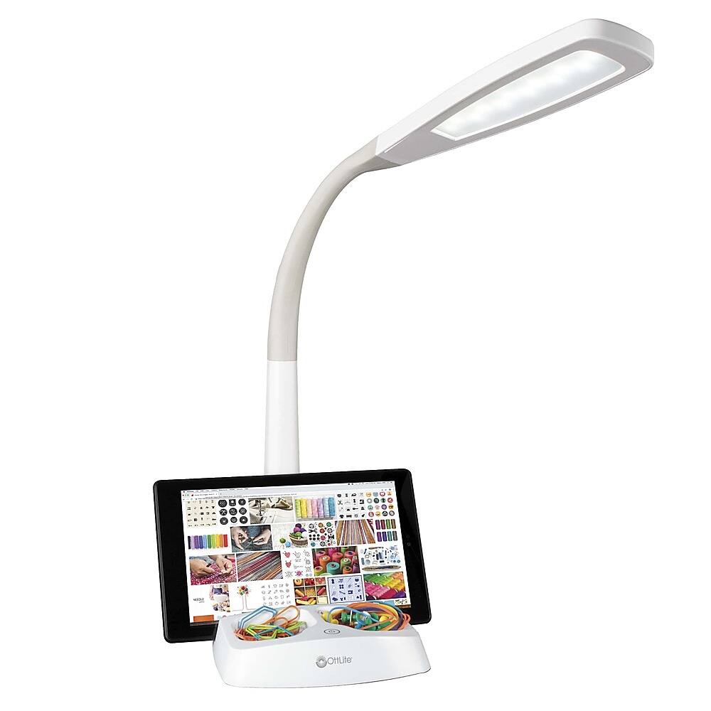 Left View: OttLite - Wellness Series® LED Desk Lamp with Charging Station - White