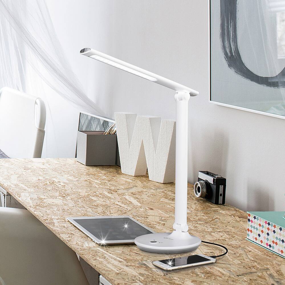 Alt View 15. OttLite - Emerge LED Sanitizing Desk Lamp w/ SpectraClean Disinfection, 3 Brightness Settings, Touch Activated Controls & USB Port - White.