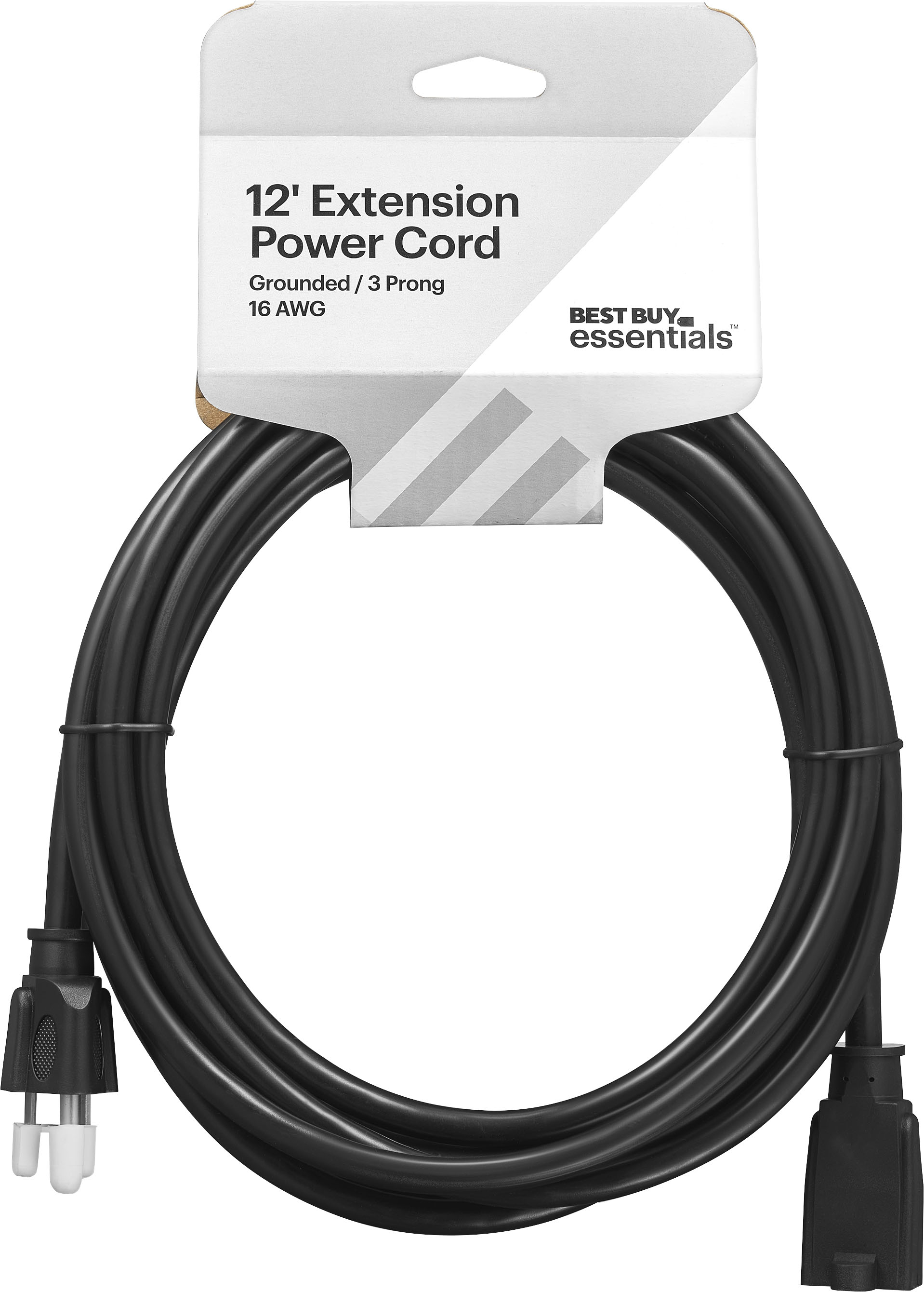 Best Buy essentials™ 12' 16ga Extension Power Cord Black BE-HCL327
