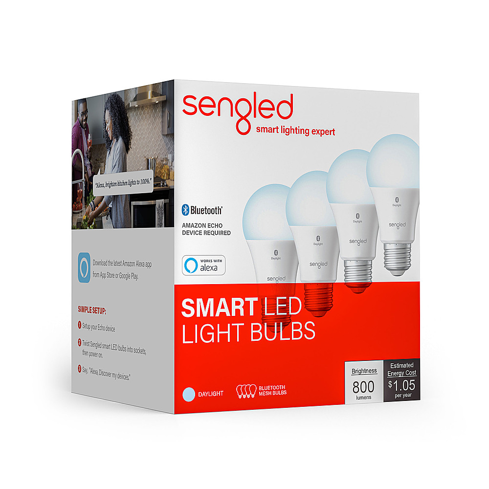 Angle View: Sengled - Smart A19 LED 60W Bulbs Bluetooth Mesh Works with Amazon Alexa (4-Pack) - Daylight