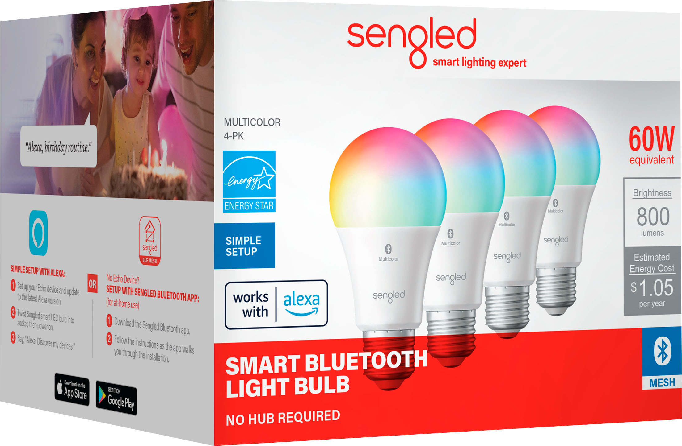 Sengled Alexa Light Bulb, S1 Auto Pairing with Alexa Devices, Warm Smart  Light Bulbs, Bluetooth Mesh Smart Home Lighting, E26 60W Equivalent, 800LM