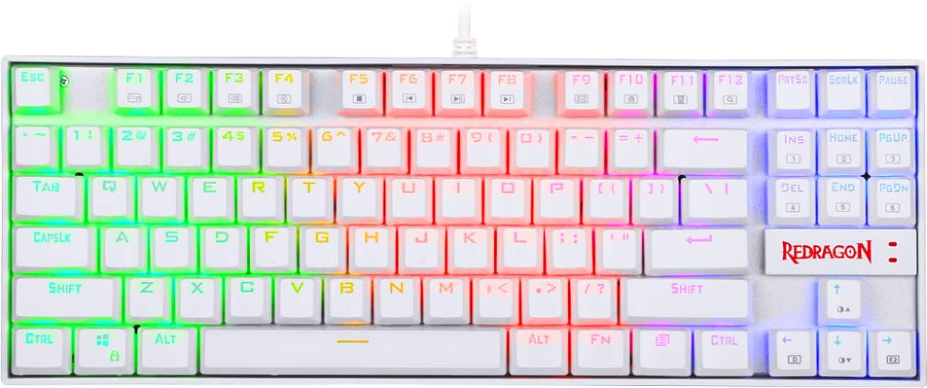Front. REDRAGON - K552W-RGB Kumara 60% Wired TKL Gaming Mechanical Blue Switch Keyboard with RGB Backlighting - White.