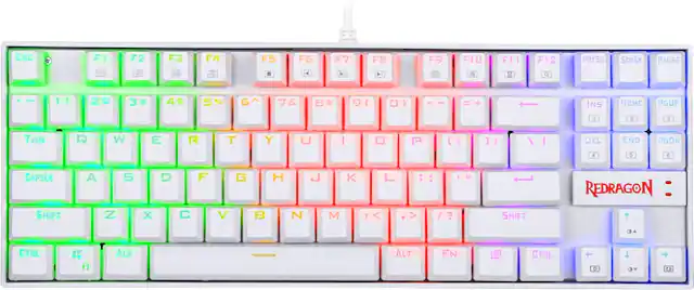 Front. REDRAGON - K552W-RGB Kumara 60% Wired TKL Gaming Mechanical Blue Switch Keyboard with RGB Backlighting - White.