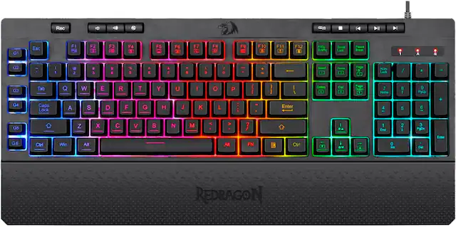 Front. REDRAGON - Shiva Full-size Wired Membrane Gaming Keyboard with RGB Backlighting - Black.
