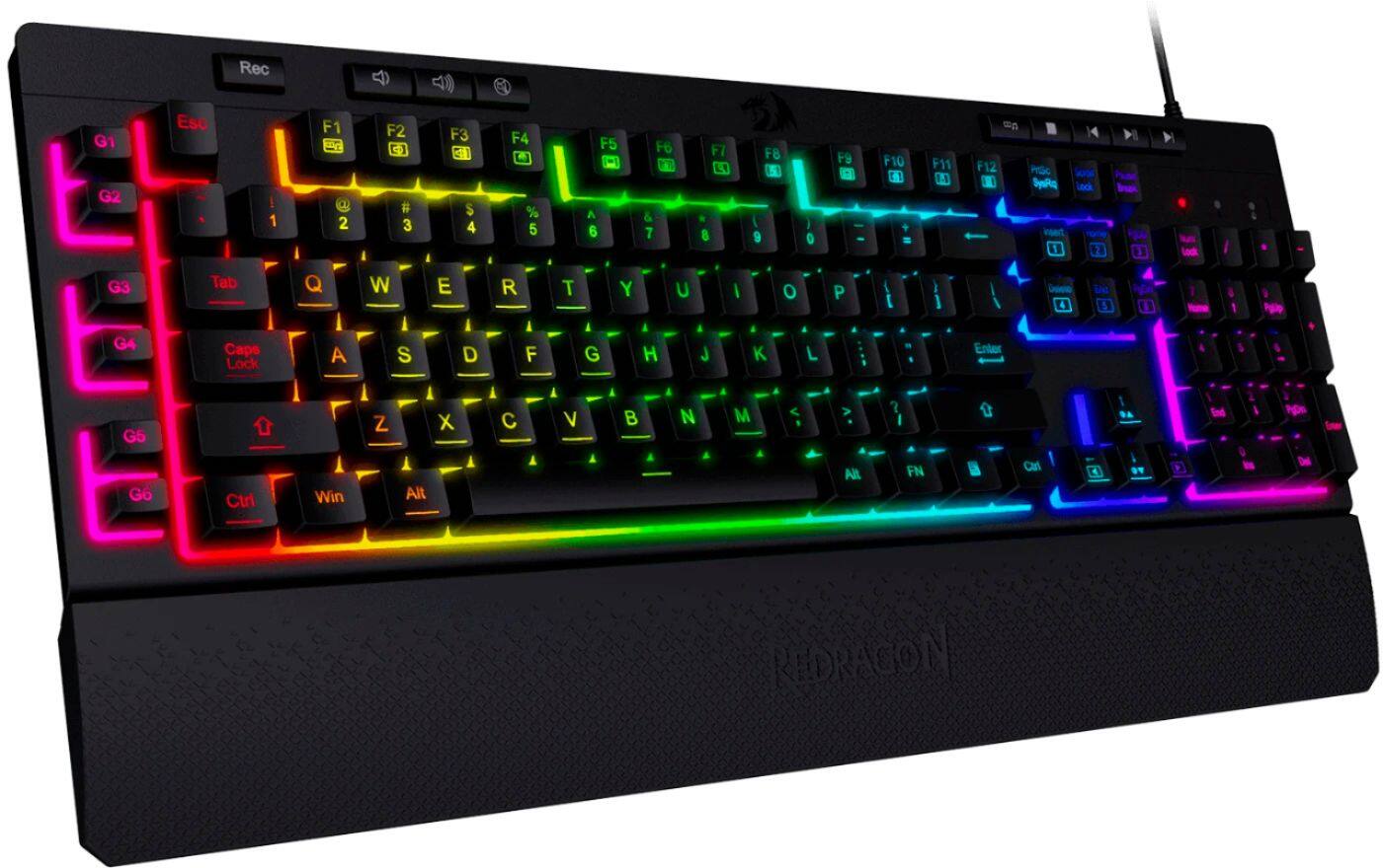 Alt View 13. REDRAGON - Shiva Full-size Wired Membrane Gaming Keyboard with RGB Backlighting - Black.