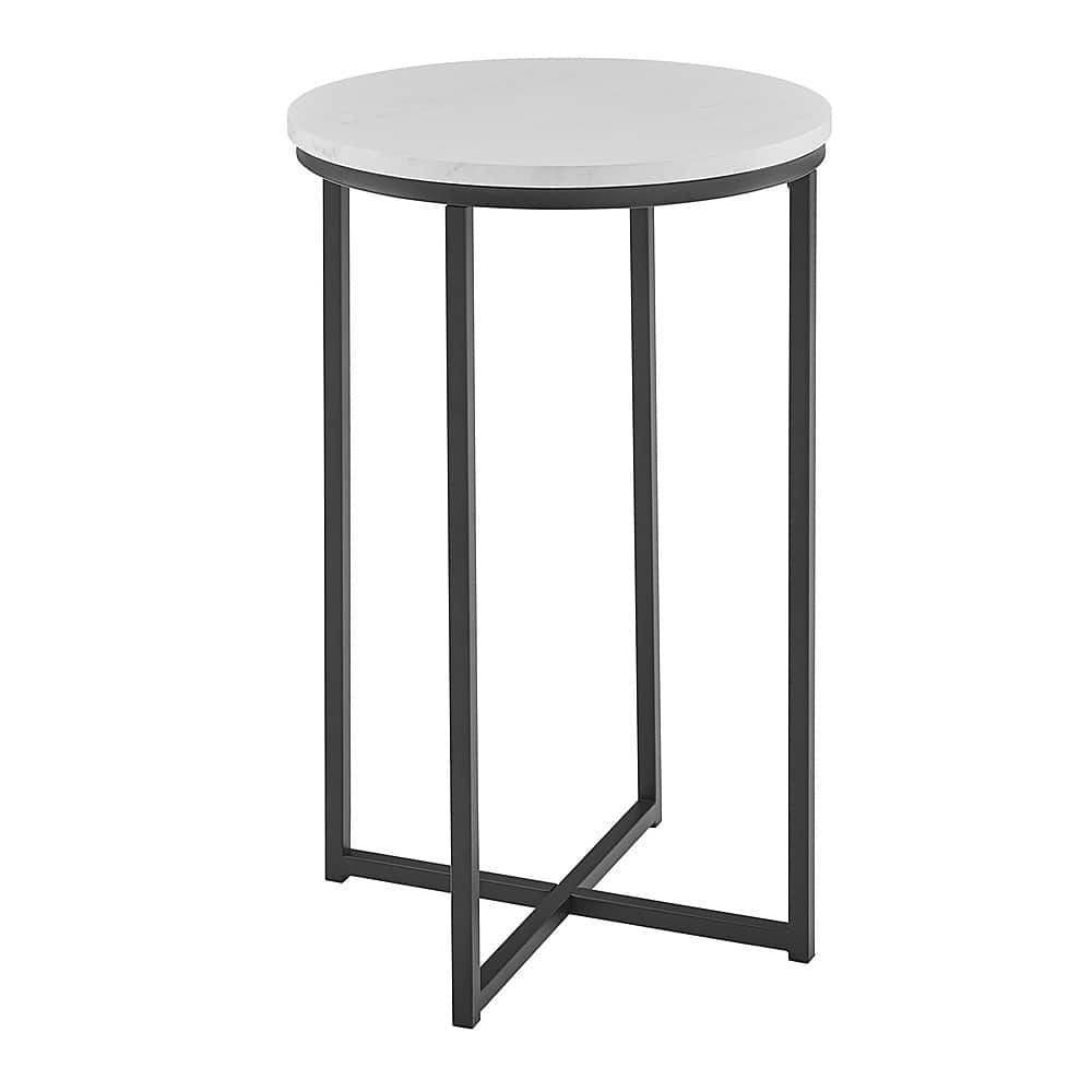 Angle View: Walker Edison - 16” Modern Glam Round Faux White Marble Side Table - Faux white marble/black