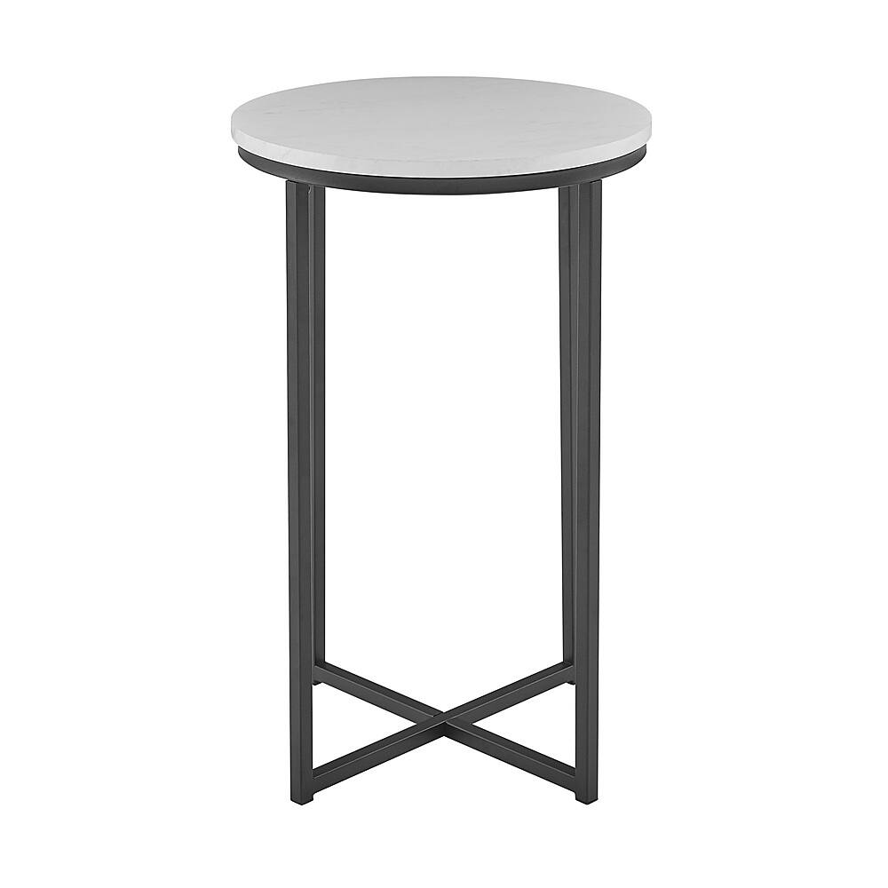 Walker Edison 16” Modern Glam Round Faux White Marble Side Table Faux ...