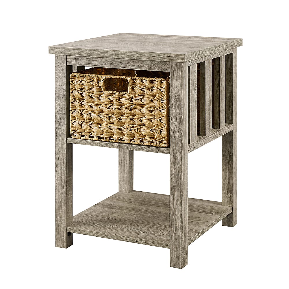 Angle View: Walker Edison - 18” Mission Style Side Table with Storage Basket - Driftwood