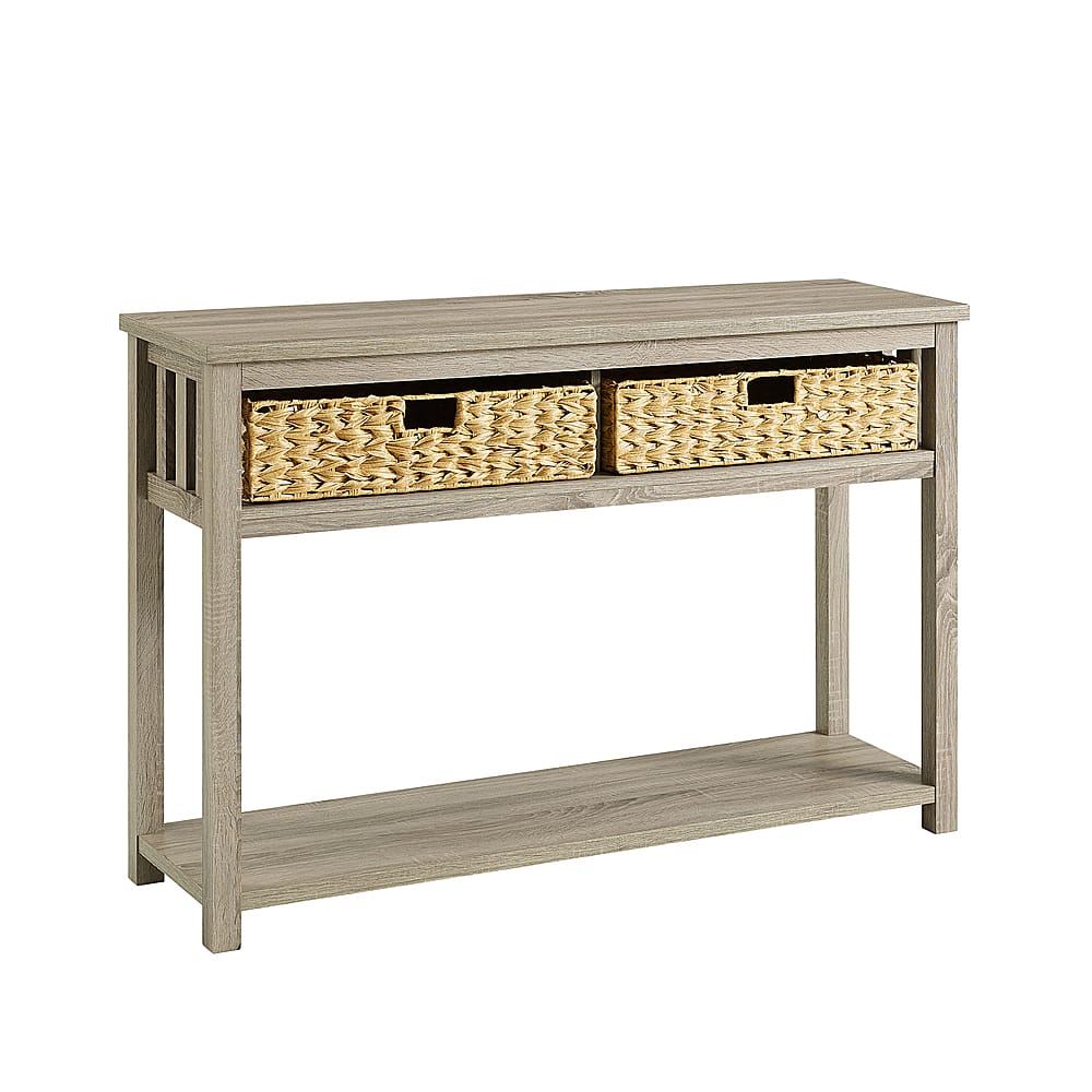 Left View: Walker Edison - 48” Mission Style Entry Table with Storage Baskets - Driftwood