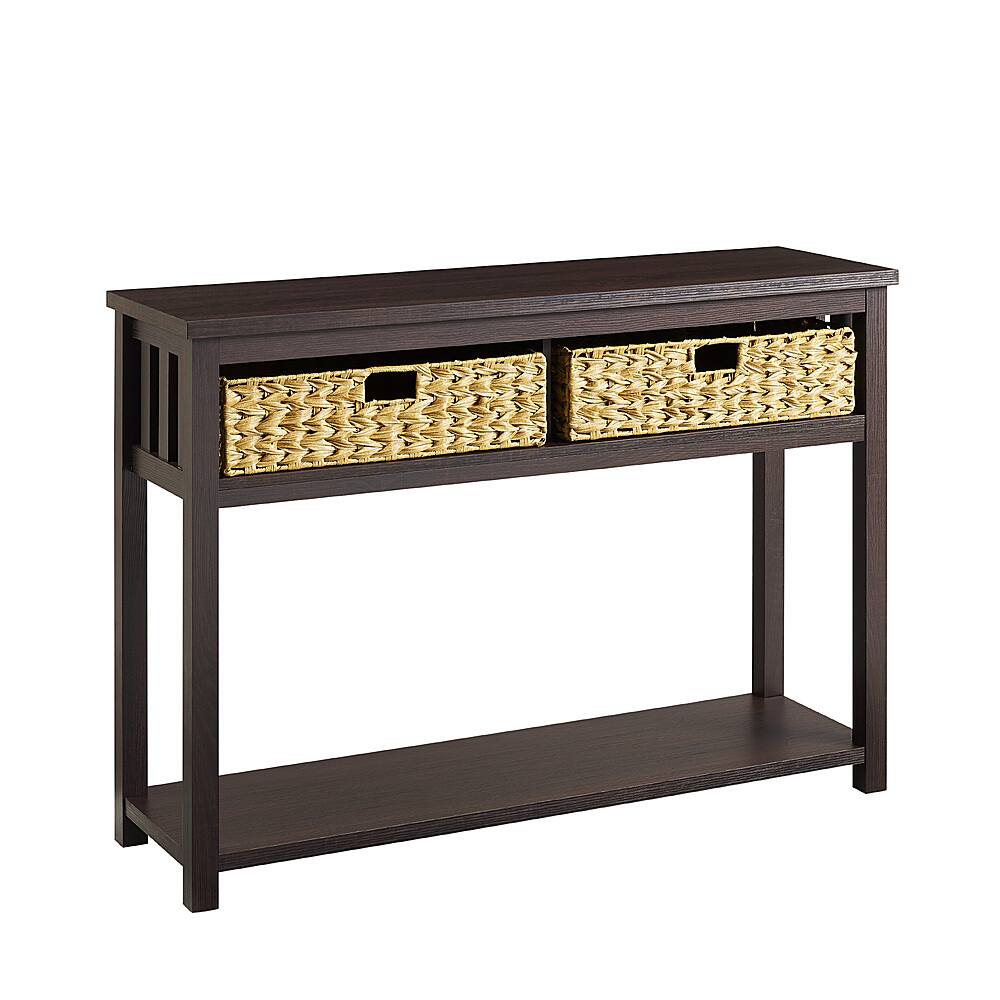 Left View: Walker Edison - 48” Mission Style Entry Table with Storage Baskets - Espresso