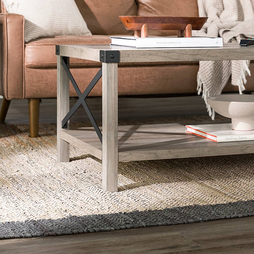 Angle View: Walker Edison - Modern Farmhouse Coffee Table - Grey Wash/Black