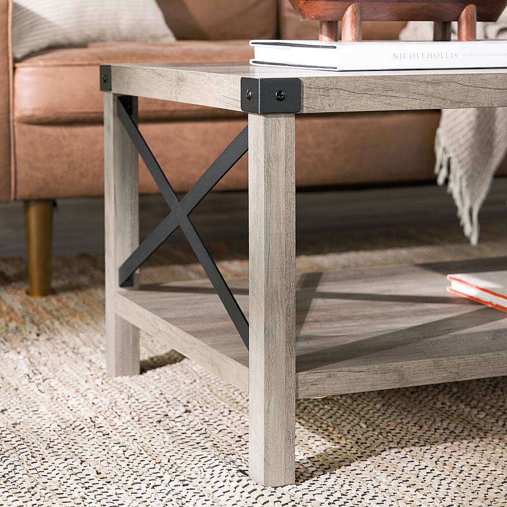 Left View: Walker Edison - Modern Farmhouse Coffee Table - Grey Wash/Black