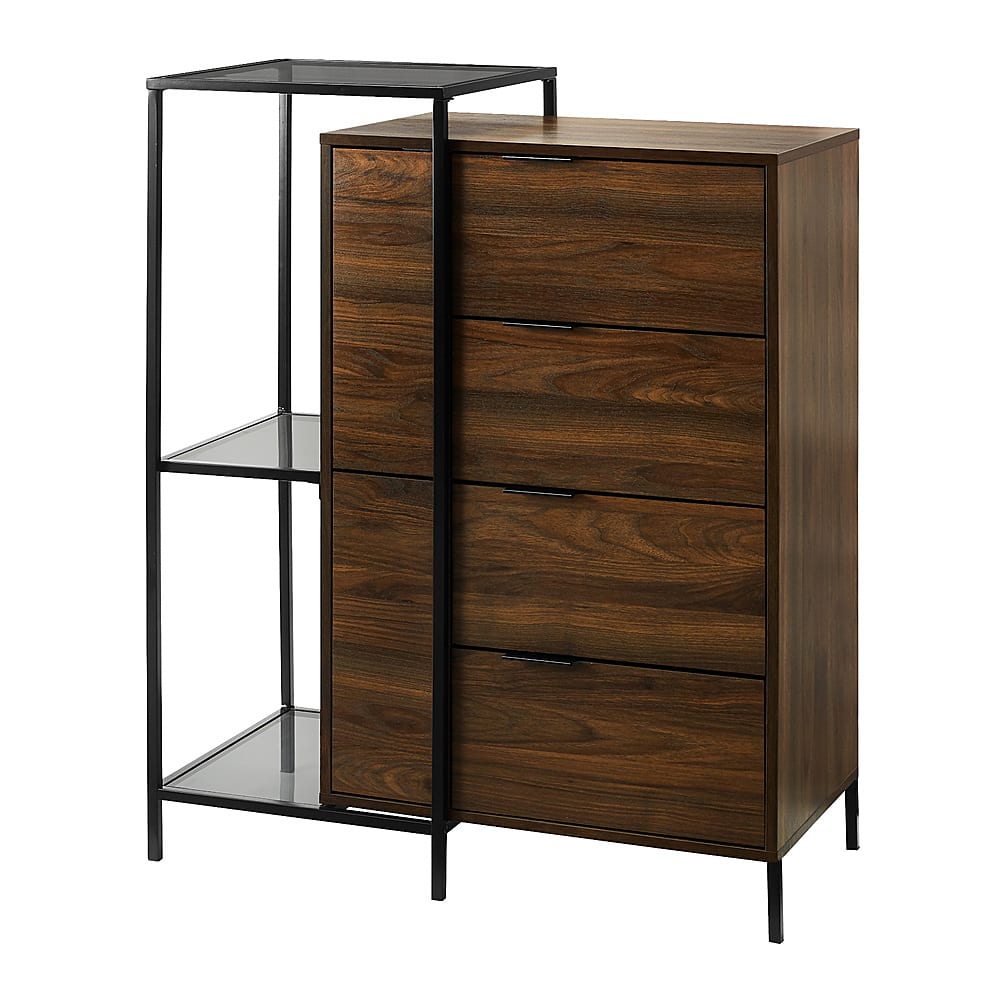 Angle View: Walker Edison - 43” Modern 4 Drawer Glass Accent Storage Cabinet - Dark Walnut