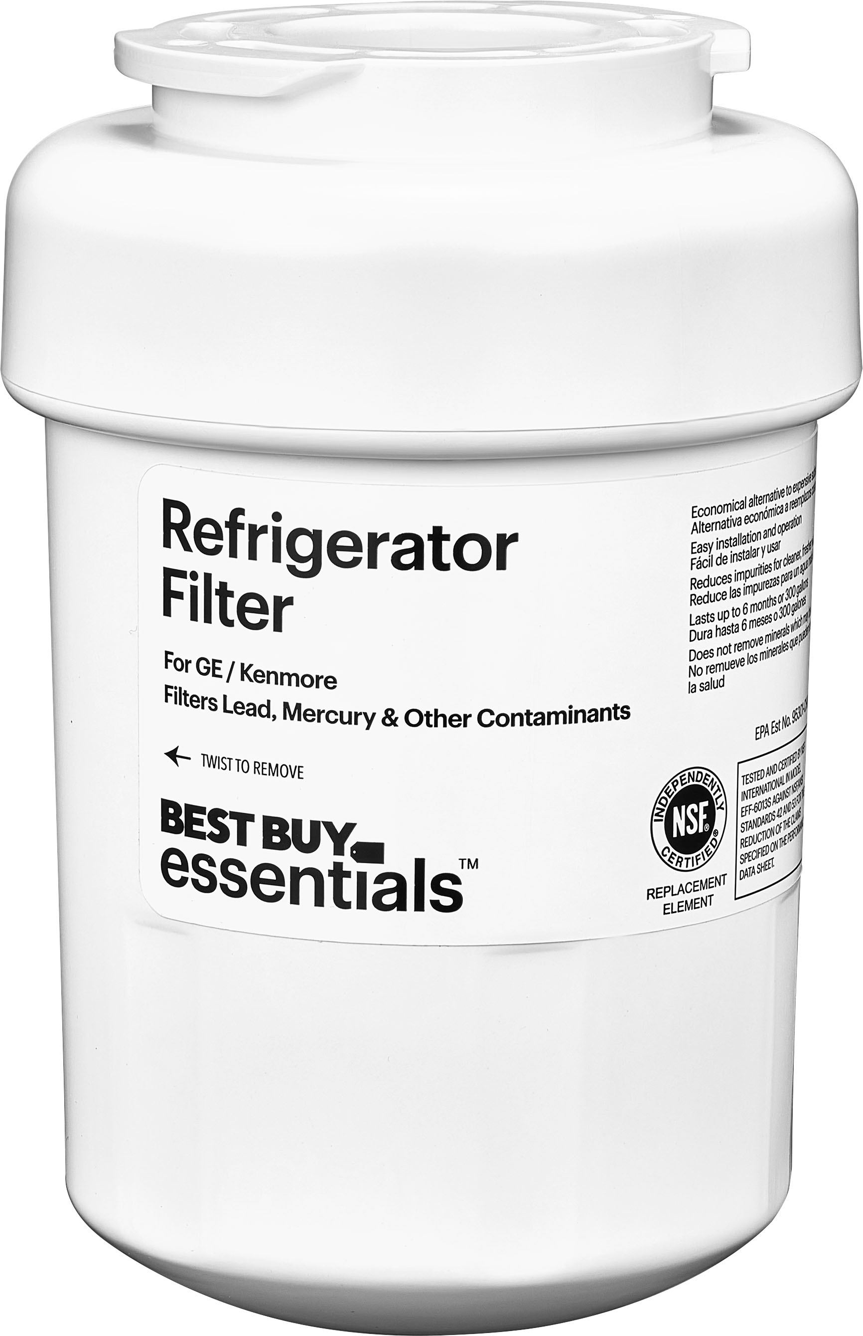 beginsel Leidingen Gemaakt van Best Buy essentials™ NSF 42/53 Water Filter Replacement for Select GE and  Kenmore Refrigerators White BE-GEMW531 - Best Buy