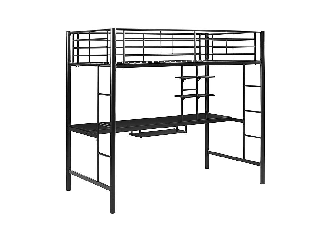 Angle View: Walker Edison - Premium Metal Full Size Loft Bed with Wood Workstation - Black