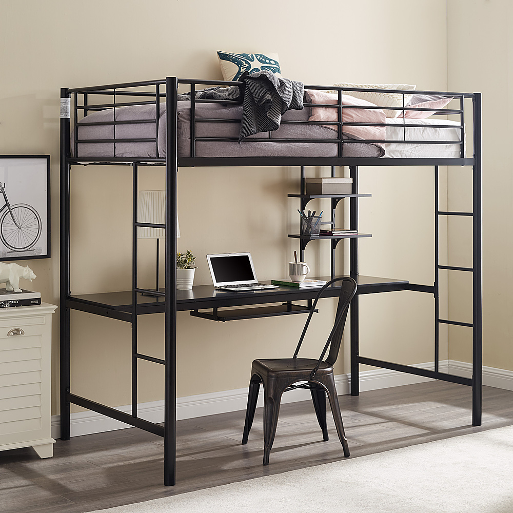 Walker Edison Premium Metal Full Size Loft Bed with Wood Workstation ...