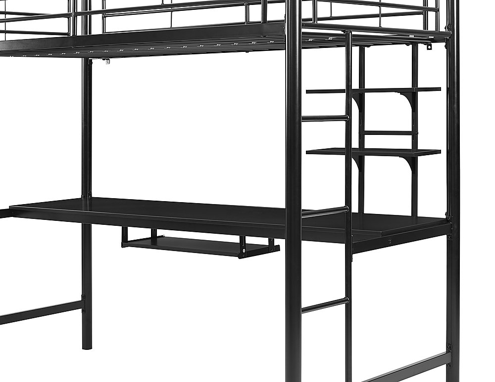 Left View: Walker Edison - Premium Metal Full Size Loft Bed with Wood Workstation - Black