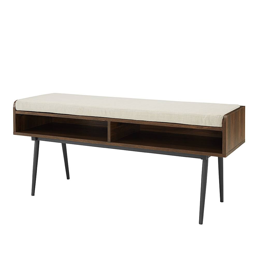 Angle View: Walker Edison - 44” Modern Storage Bench with Linen Cushion - Dark Walnut/Oatmeal