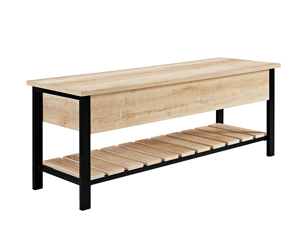 Angle View: Walker Edison - Park City 48" Modern Farmhouse Storage Bench - White Oak