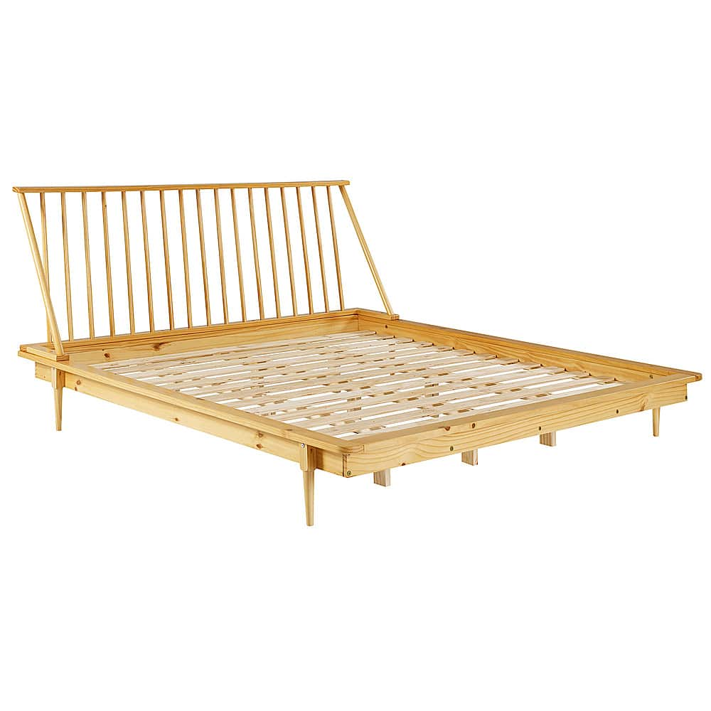 Angle View: Walker Edison - King Size Mid Century Spindle Back Wood Bed - Light Oak