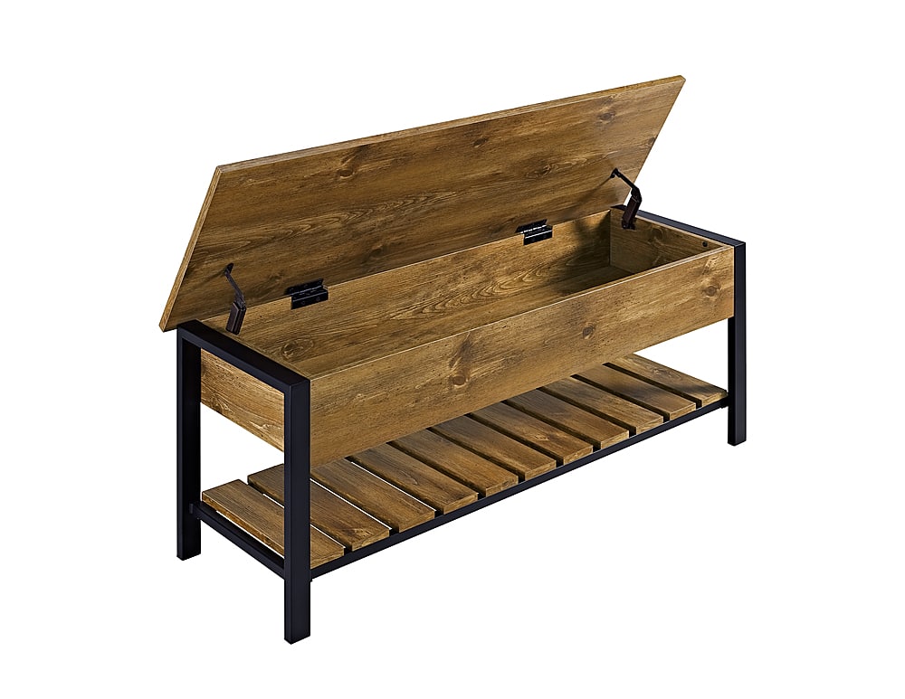 Left View: Walker Edison - Park City 48" Modern Farmhouse Storage Bench - Barnwood