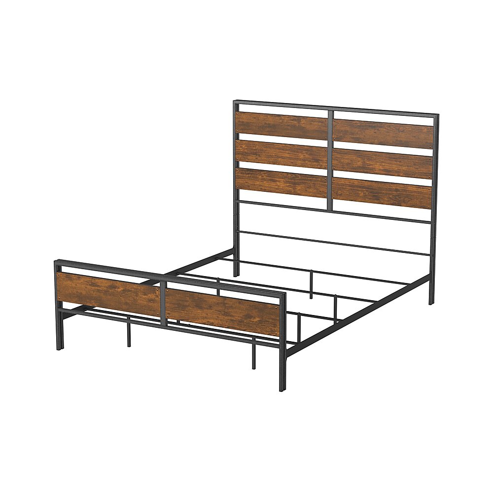 Angle View: Walker Edison - Industrial Queen Size Metal and Wood Plank Bed - Brown