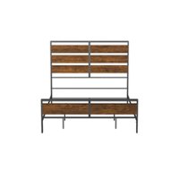 Walker Edison - Industrial Queen Size Metal and Wood Plank Bed - Brown - Front_Zoom