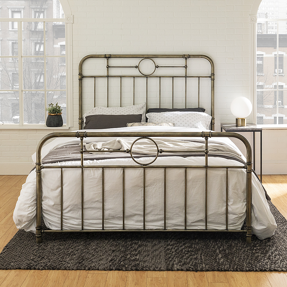 Left View: Walker Edison - Premium Metal Full Size Loft Bed - White