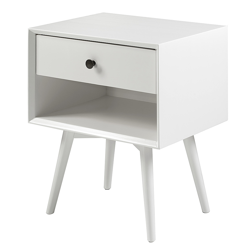Angle View: Walker Edison - 25” Modern Solid Wood 1 Drawer Nightstand - White