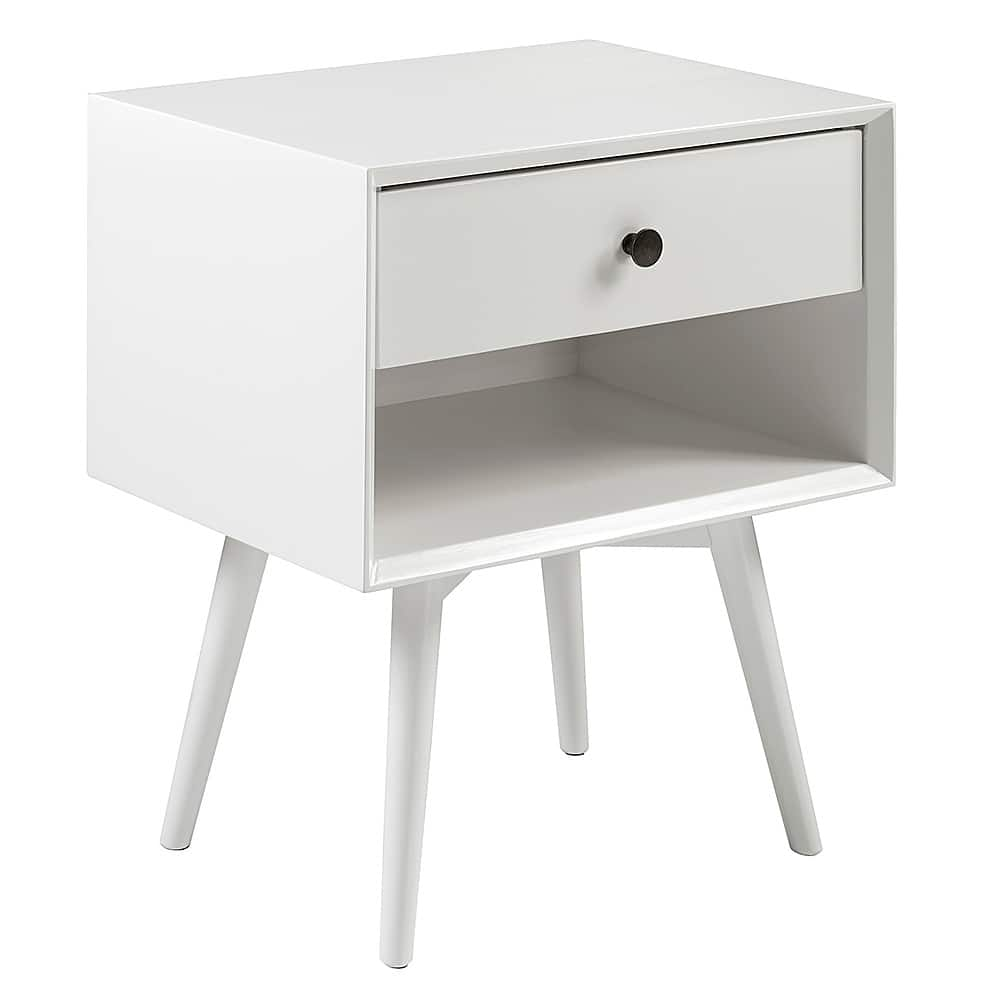 Left View: Walker Edison - 25” Modern Solid Wood 1 Drawer Nightstand - White