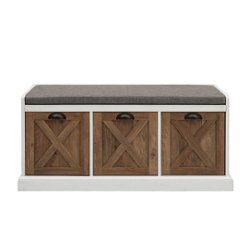 Walker Edison - 40” Farmhouse Storage Bench with Top Cushion - Rustic Oak/Brushed White/Storm Grey - Front_Zoom