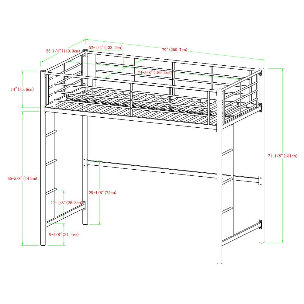 Alt View 15. Walker Edison - Premium Metal Full Size Loft Bed - Black.