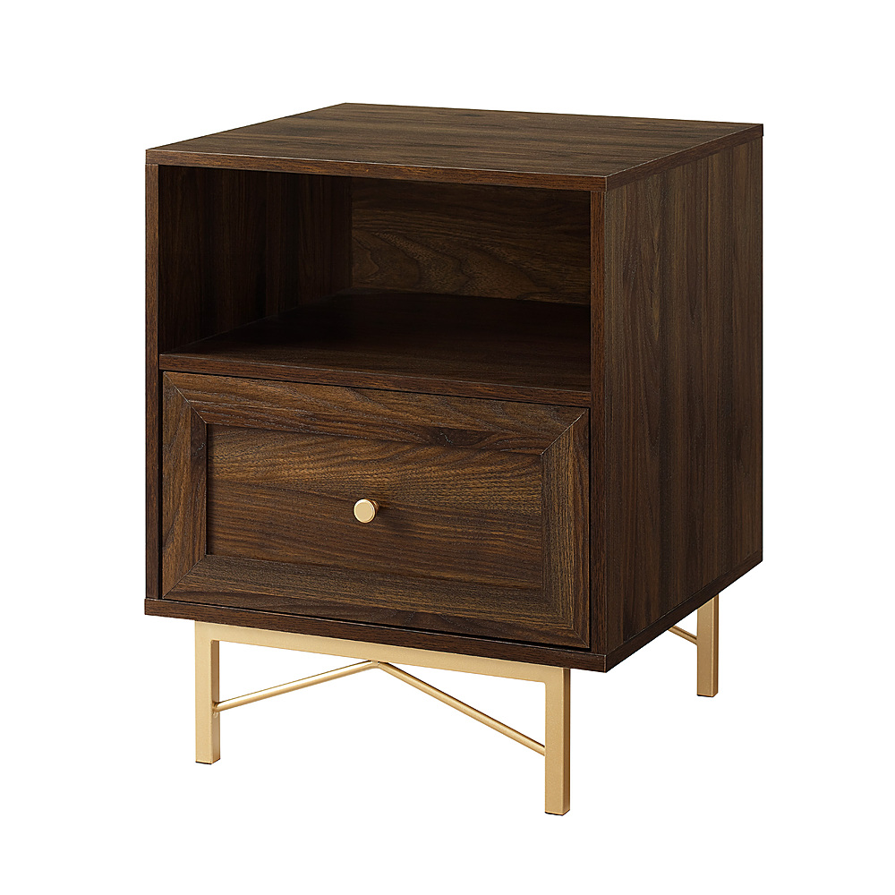 Angle View: Walker Edison - 20” Contemporary 1 Drawer Gold Accent Nightstand - Dark Walnut