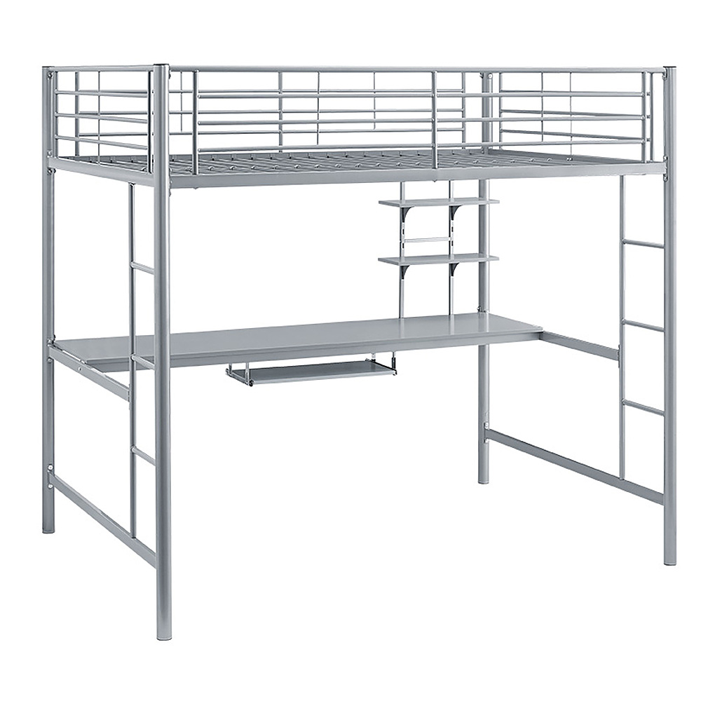 Angle View: Walker Edison - Premium Metal Full Size Loft Bed with Wood Workstation - Silver