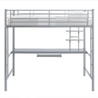 Walker Edison - Premium Metal Full Size Loft Bed with Wood Workstation - Silver - Front_Zoom