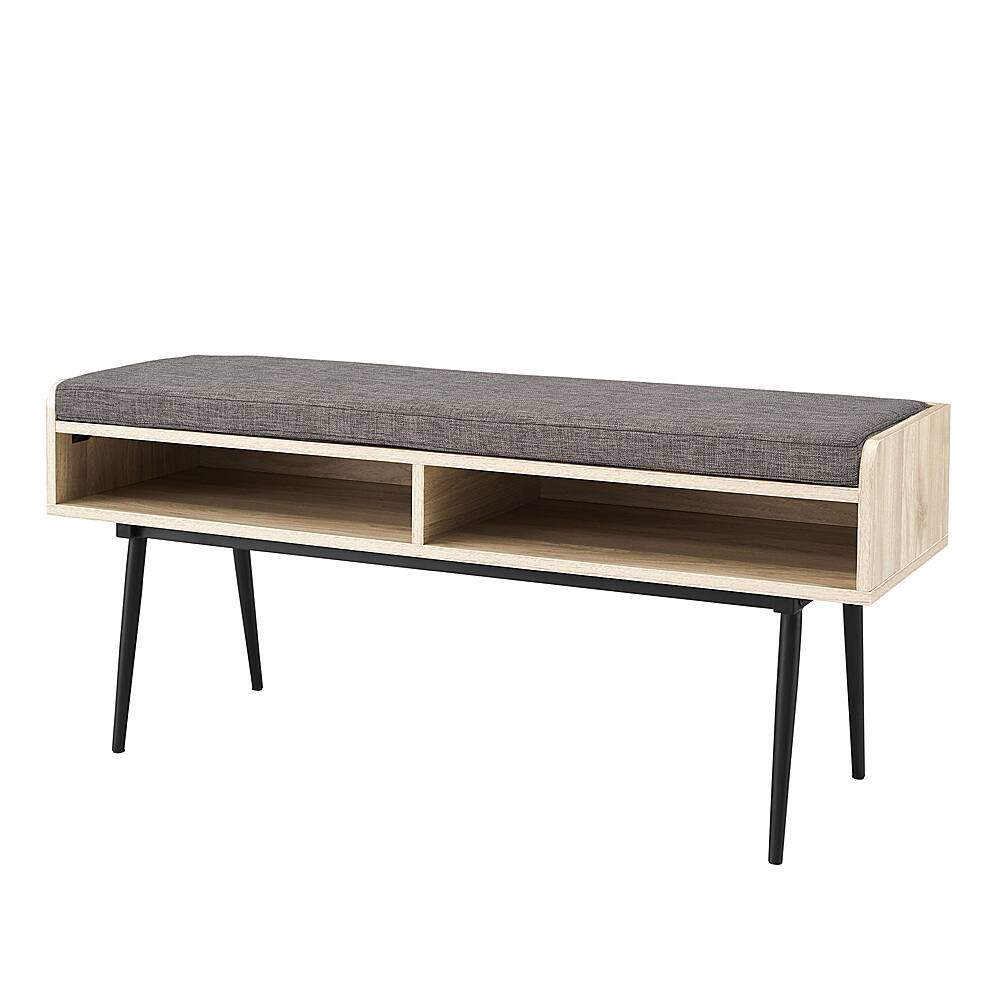 Angle View: Walker Edison - 44” Modern Storage Bench with Linen Cushion - Birch/Storm Grey