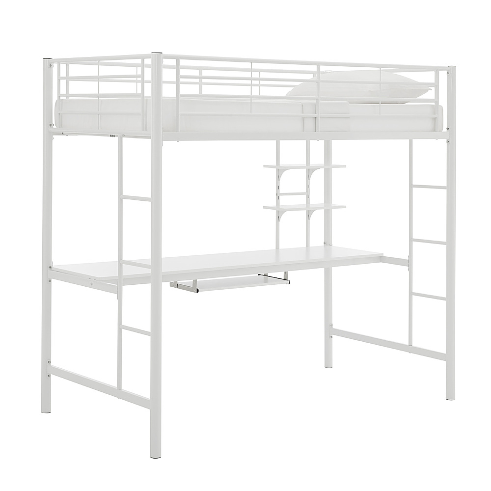 Angle View: Walker Edison - Premium Metal Full Size Loft Bed with Wood Workstation - White