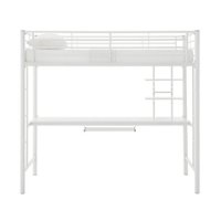 Walker Edison - Premium Metal Full Size Loft Bed with Wood Workstation - White - Front_Zoom